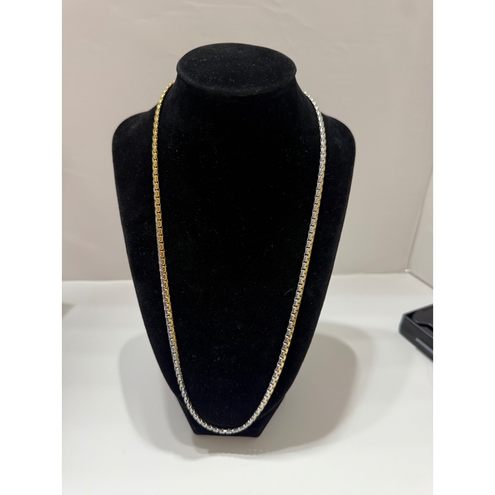 2 tone chain necklace gold& silver filled over stainless 24inch 4mm water resist